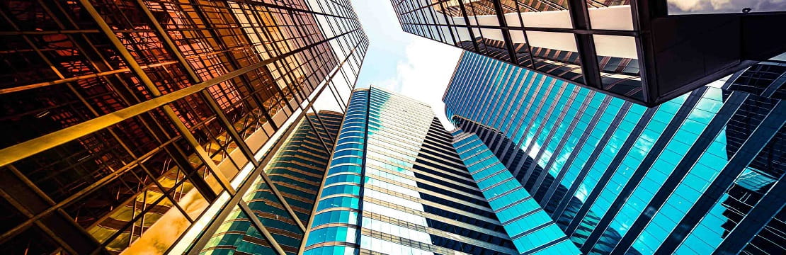 Low angle view of financial buildings